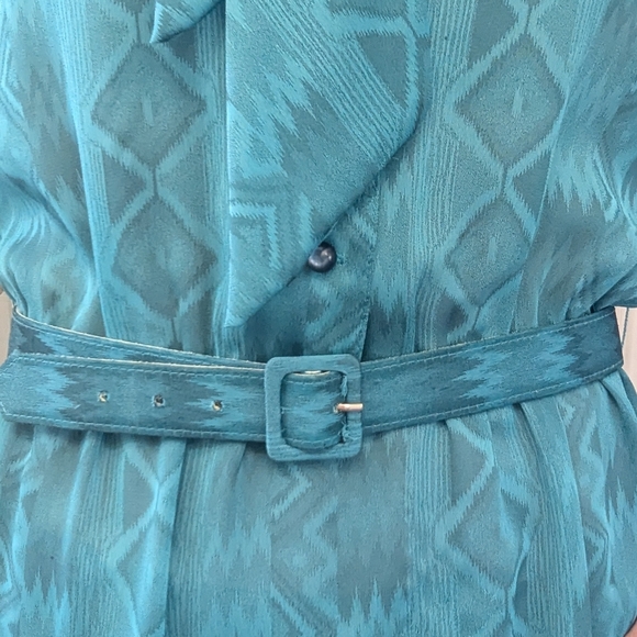 VINTAGE Petites By Willi Sheer Monochrome Belted Blouson 80s Fashion Midi Dress - Picture 11 of 12